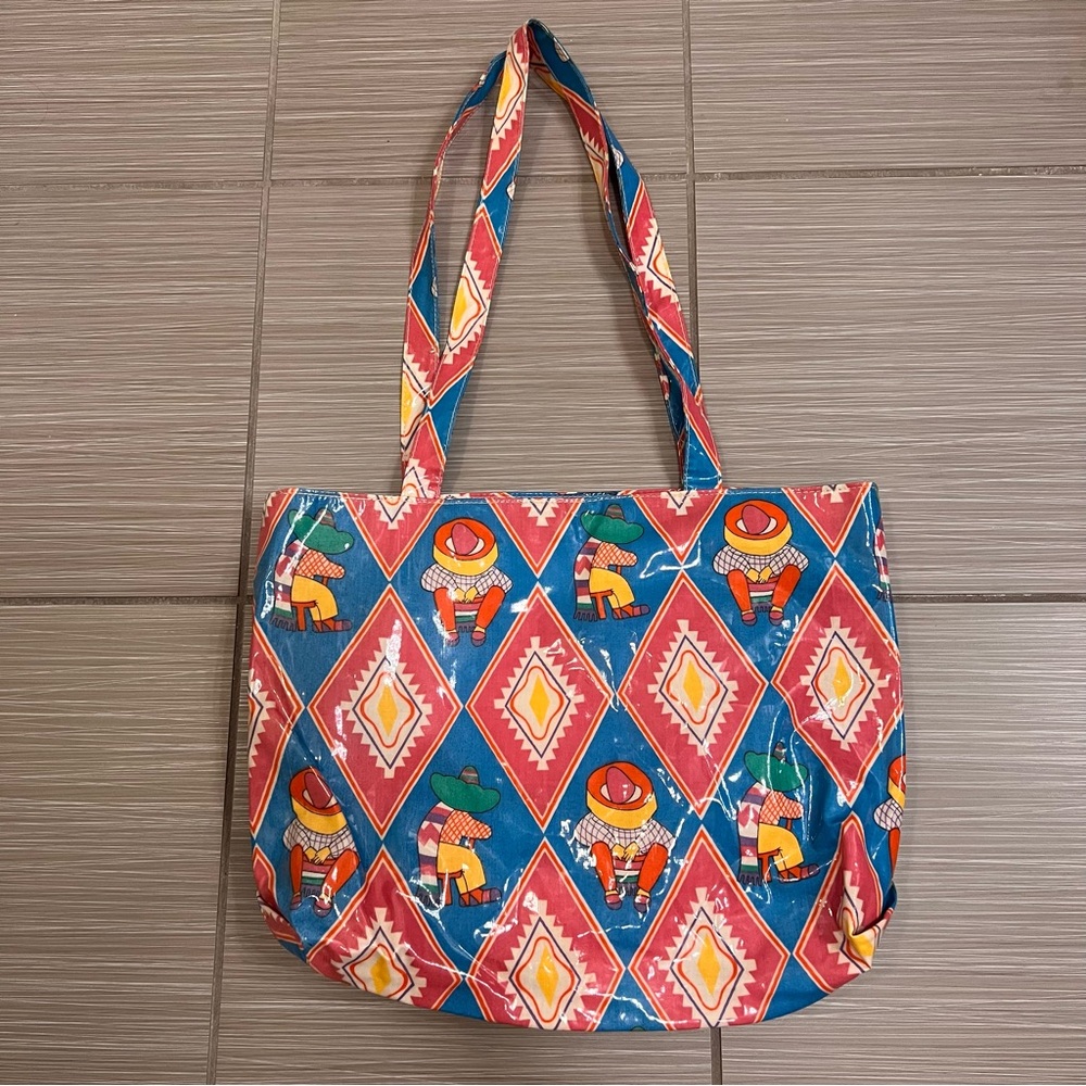 Vintage Sombrero Rare Mexico Mexican tote 90s 80s colorful print bag purse